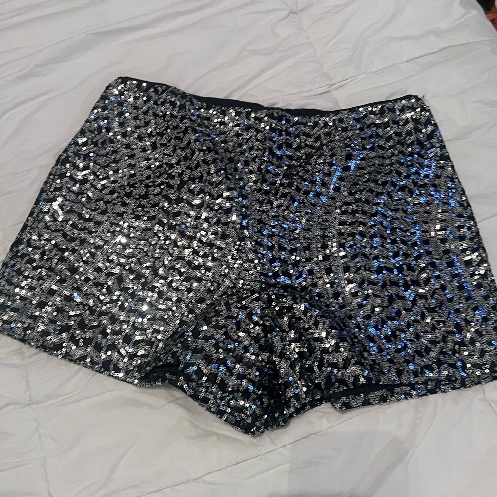Fashion Nova High Waist Sequin Shorts - Black and Silver
